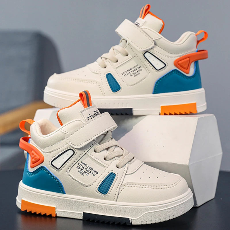 Kinder High-Top Sneakers – Lässig, bequem, rutschfest, Leder-Laufschuhe für Kinder