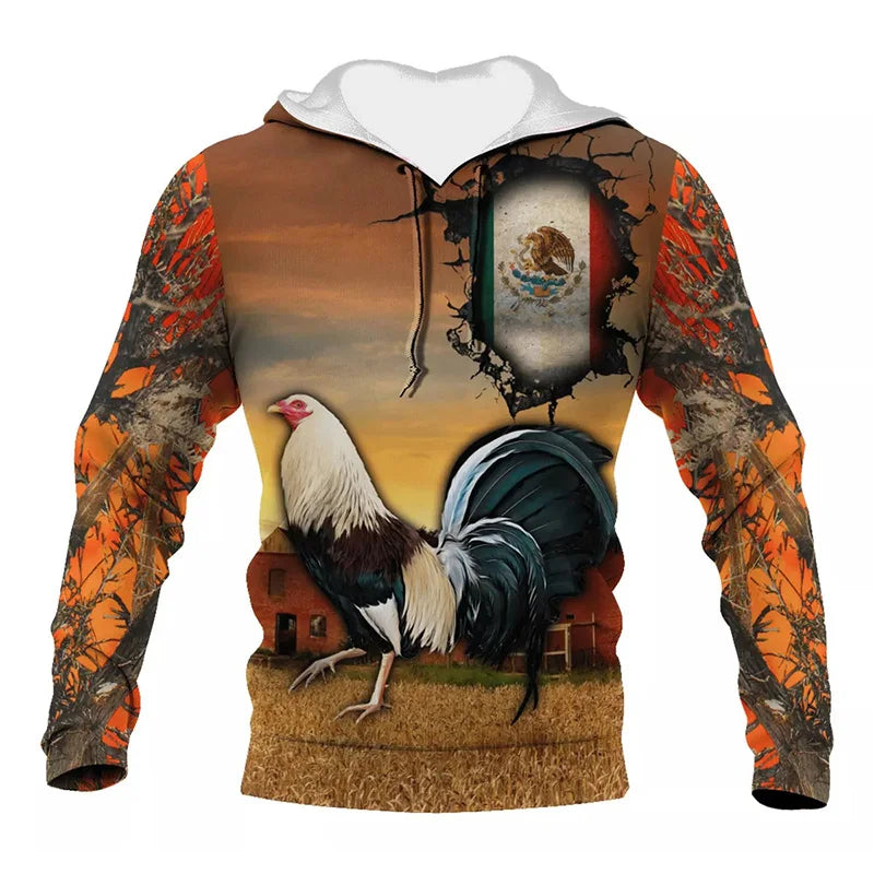 Mexikanische Flagge Huhn 3D Hoodie Unisex Streetwear