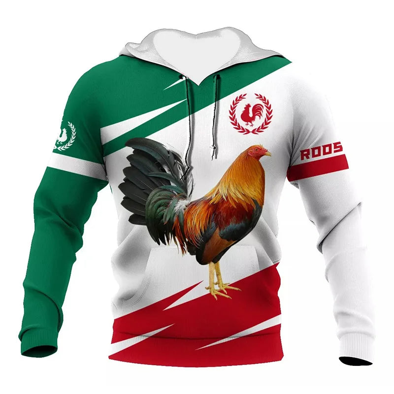 Mexikanische Flagge Huhn 3D Hoodie Unisex Streetwear