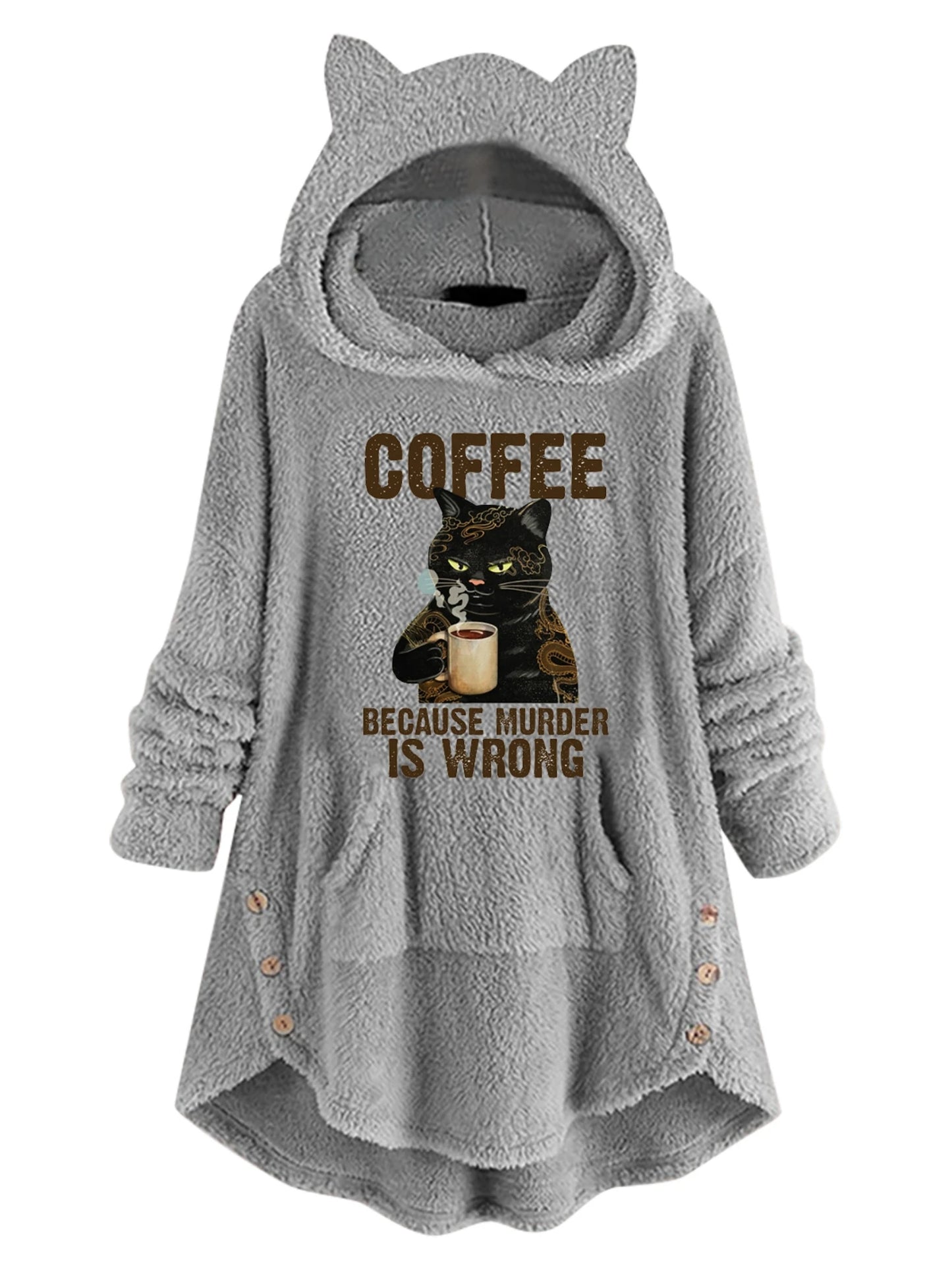 Damen Pullover Herbst Winter Katzenohren Hoodie Plüsch Print