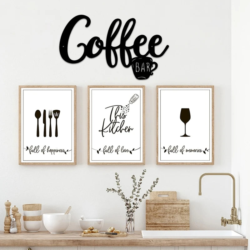 Metall-Kaffeetassen-Schild – Schwarze Hängedeko für Café & Küche