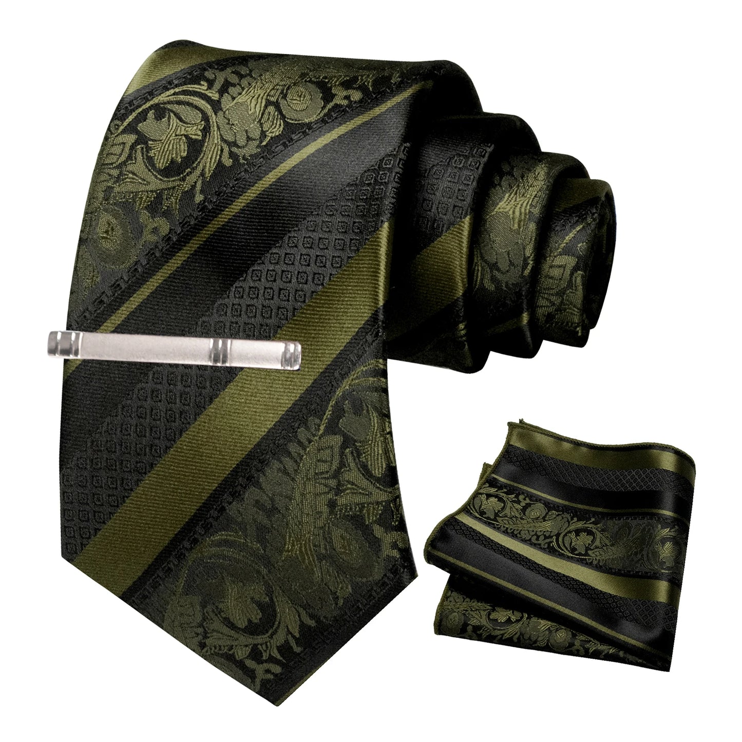 Klassisches Herren 8cm Blumen Seidenkrawatte Set – Einstecktuch & Krawattennadel für Hochzeiten & Business