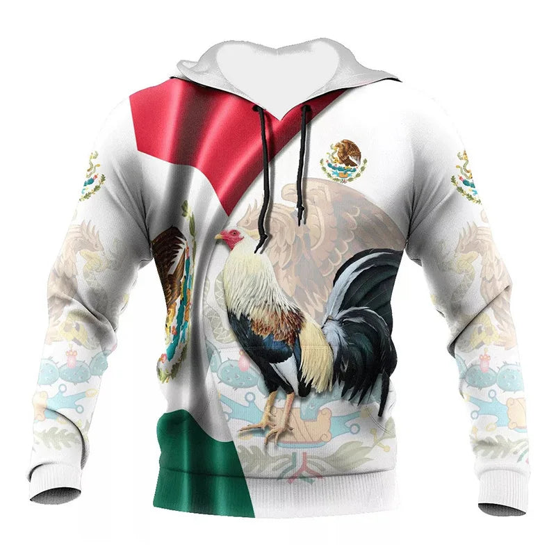Mexikanische Flagge Huhn 3D Hoodie Unisex Streetwear