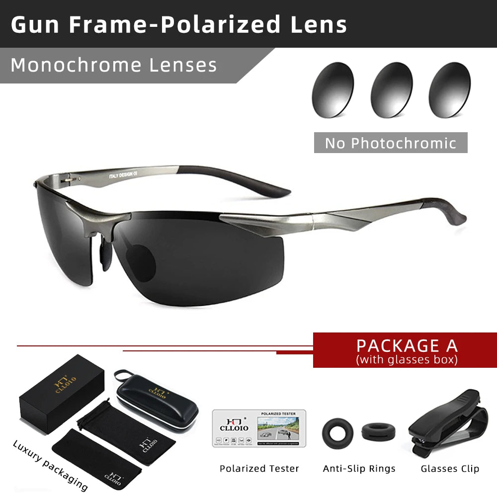 CLLOIO Aluminium Photochrome Sonnenbrille – Polarisierte Herrenbrille UV400 für Fahren & Angeln