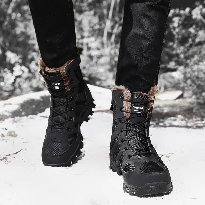 Marken-Winterstiefel für Männer, dicke Plüsch-Winterstiefel, Schnürstiefeletten, wasserdichte Outdoor-Motorradstiefel für Männer