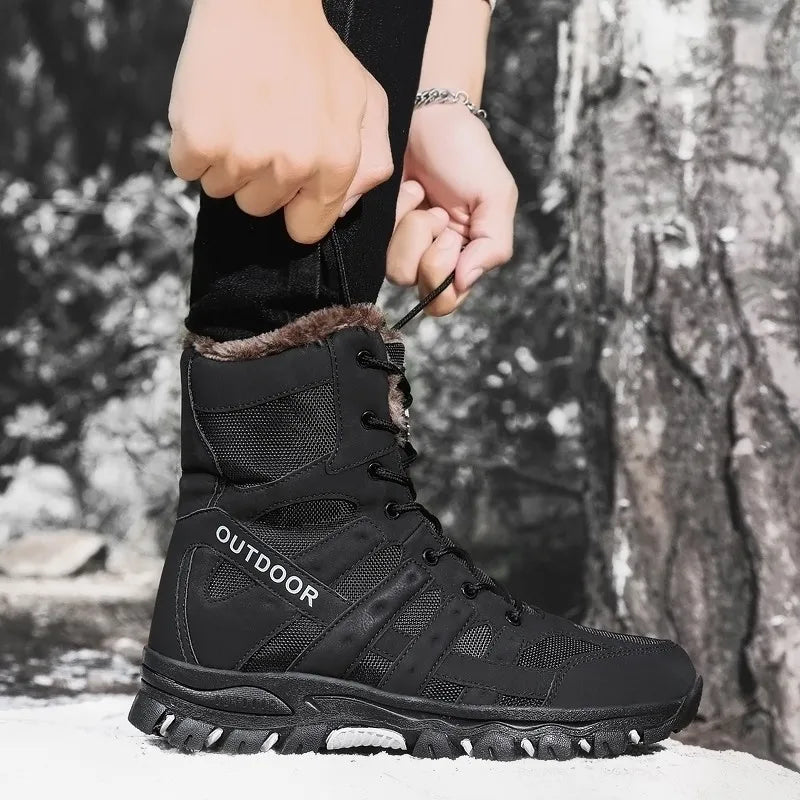 Marken-Winterstiefel für Männer, dicke Plüsch-Winterstiefel, Schnürstiefeletten, wasserdichte Outdoor-Motorradstiefel für Männer