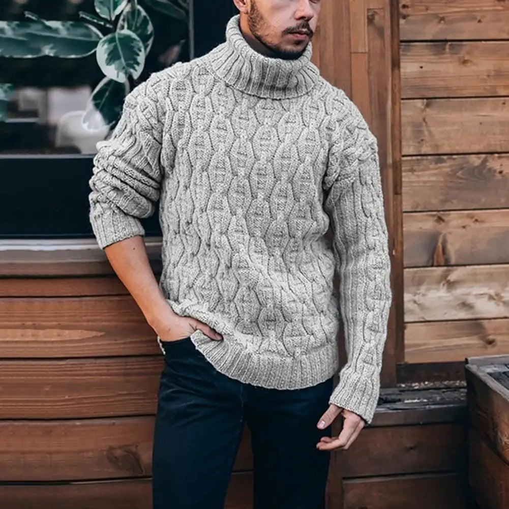 Herren Winter Pullover Wollstrick Rollkragen Langarm