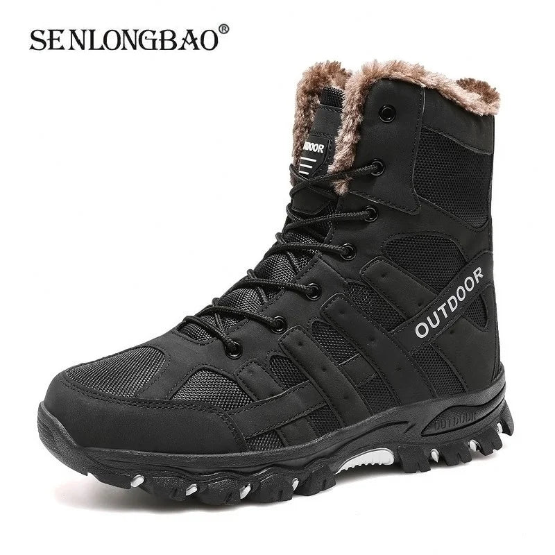 Marken-Winterstiefel für Männer, dicke Plüsch-Winterstiefel, Schnürstiefeletten, wasserdichte Outdoor-Motorradstiefel für Männer