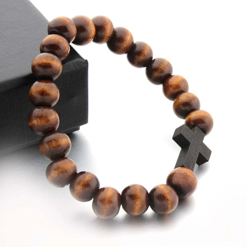 Wood Bead Crucifix Necklace & Bracelet Set - Catholic First Communion Gift