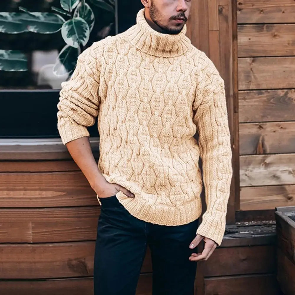 Herren Winter Pullover Wollstrick Rollkragen Langarm