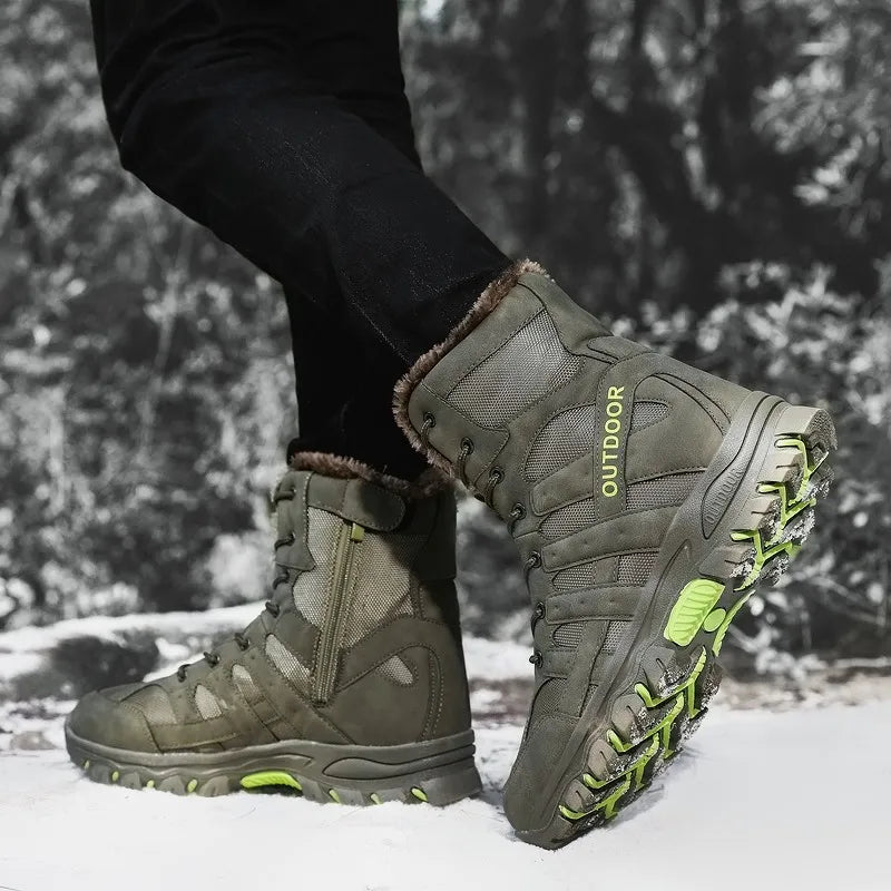Marken-Winterstiefel für Männer, dicke Plüsch-Winterstiefel, Schnürstiefeletten, wasserdichte Outdoor-Motorradstiefel für Männer