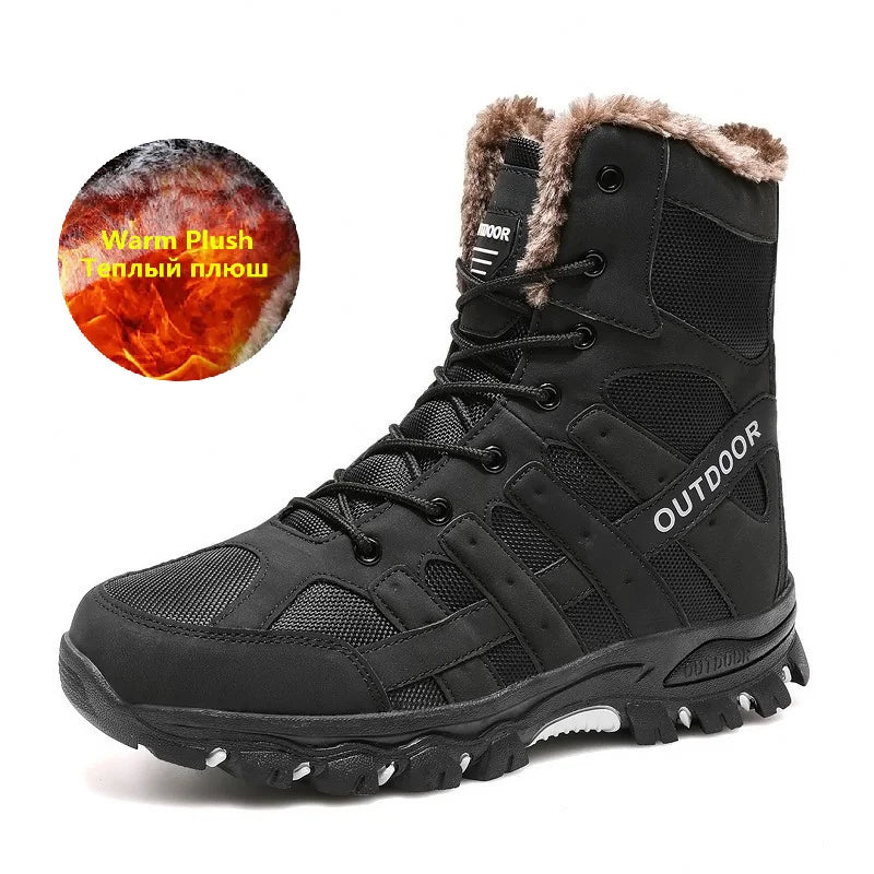 Marken-Winterstiefel für Männer, dicke Plüsch-Winterstiefel, Schnürstiefeletten, wasserdichte Outdoor-Motorradstiefel für Männer