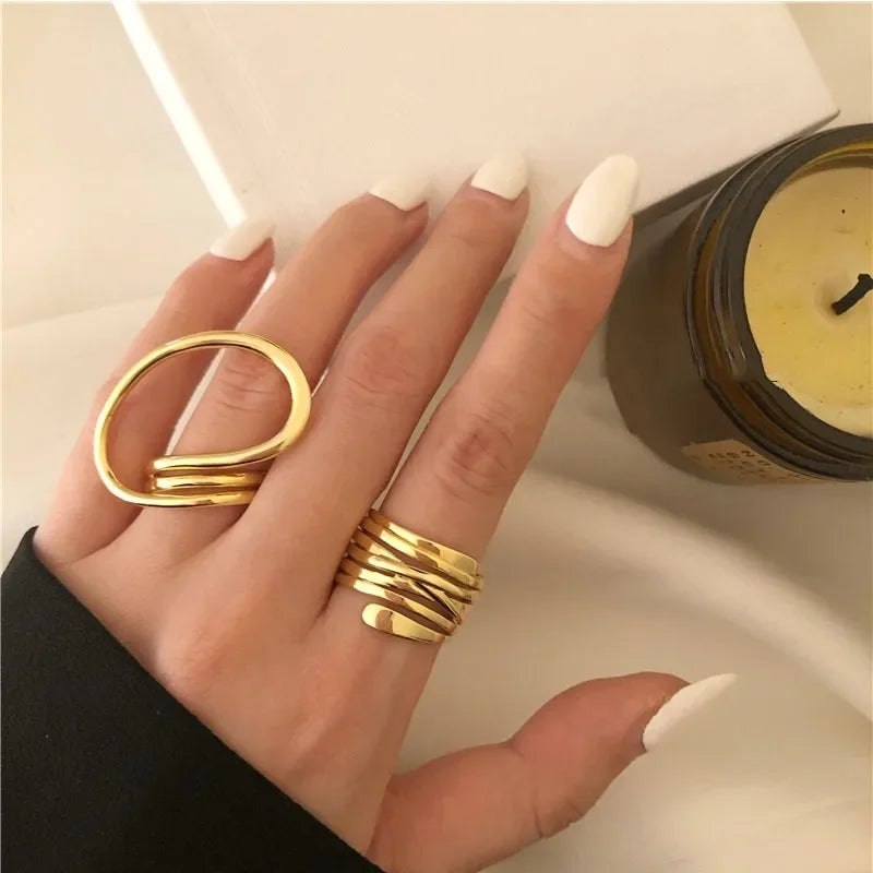 2er-Set Damenringe – Mutige Geometrische Linien, Modisches Statement Schmuck Geschenk