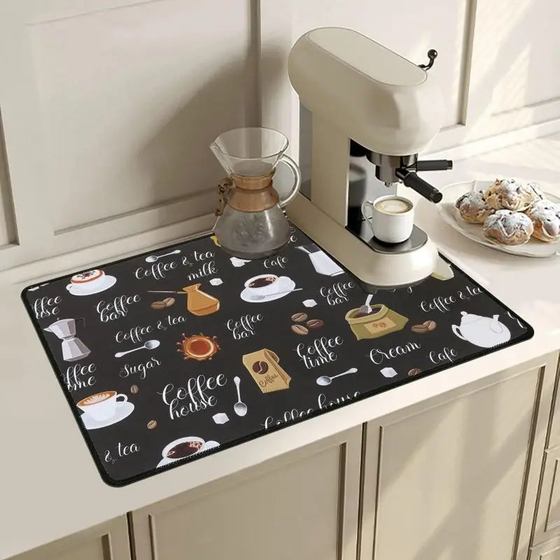 Kaffeetassen-Trockenmatte – Rutschfeste, absorbierende Diatom-Matte für Küche, Arbeitsplatte und Kaffeebar