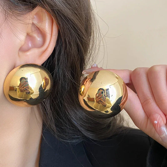 Glatte Runde Metall-Stud Ohrringe – Klassische Gold Geometrische Vintage Schmuck für Damen