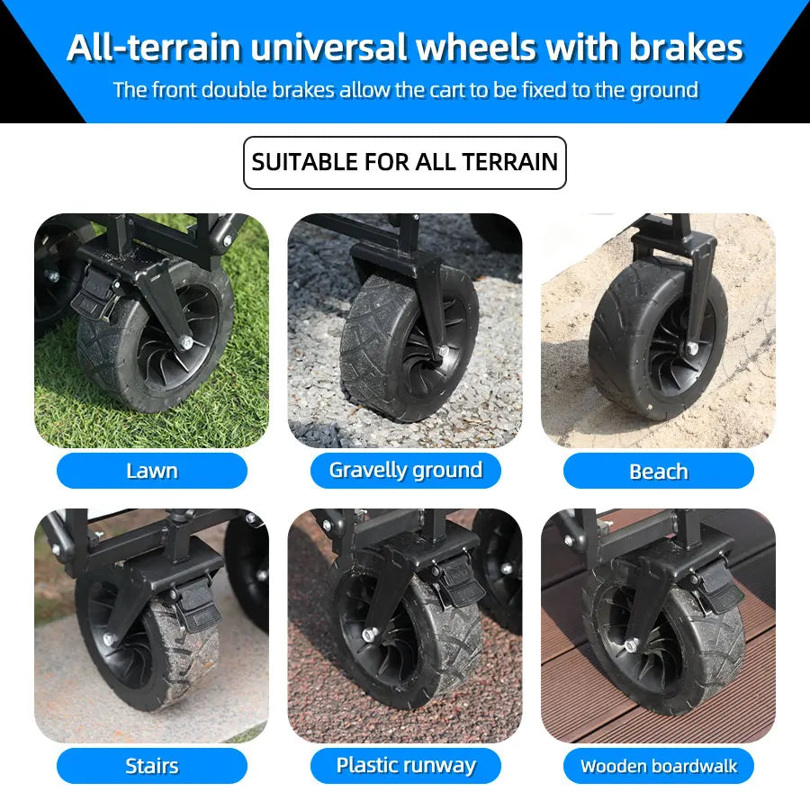 Faltbarer Utility Strandwagen – Schwerlast, Große Kapazität, Tragbar für Garten & Camping