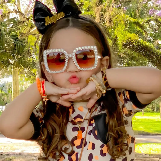 Luxus Kinder-Sonnenbrille für Jungen & Mädchen, glänzende Strasssteine, quadratische UV400 Brille