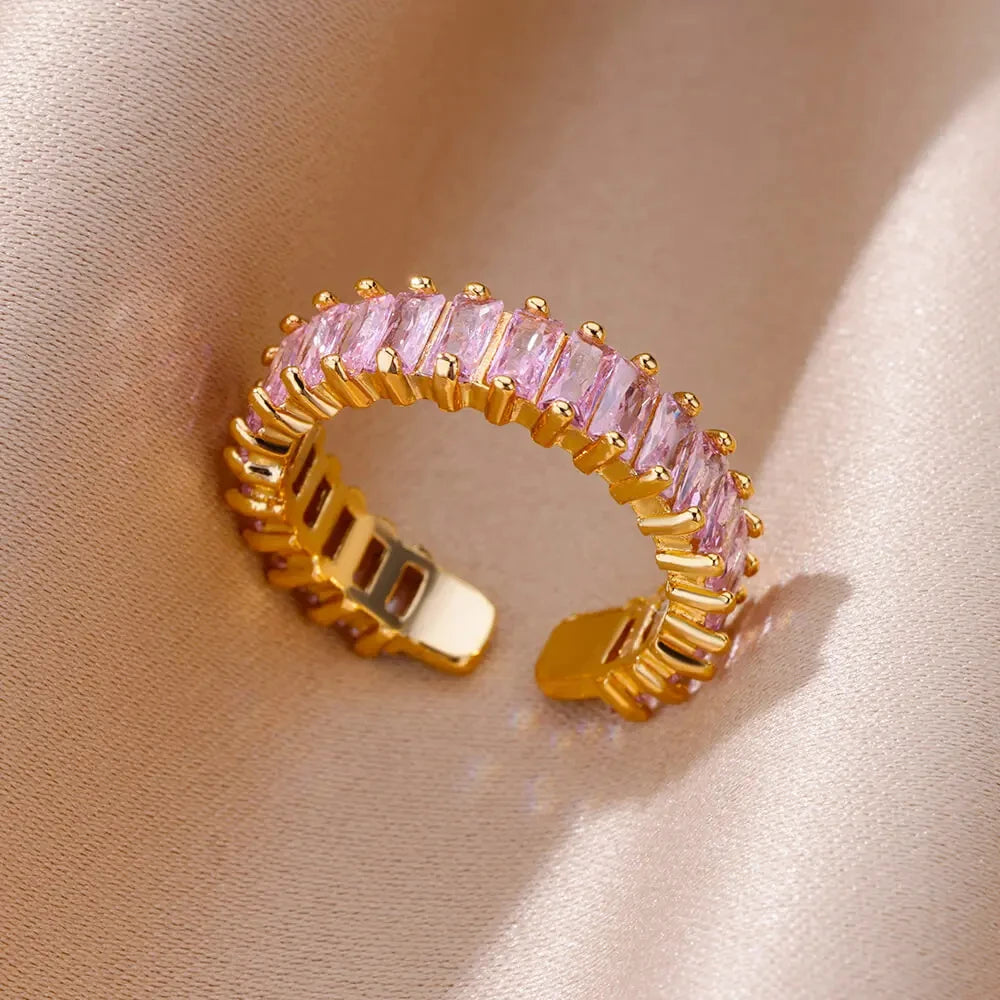 Damen Goldener Offener Ring – Bunter Zirkonia, Vintage Boho Schmuck