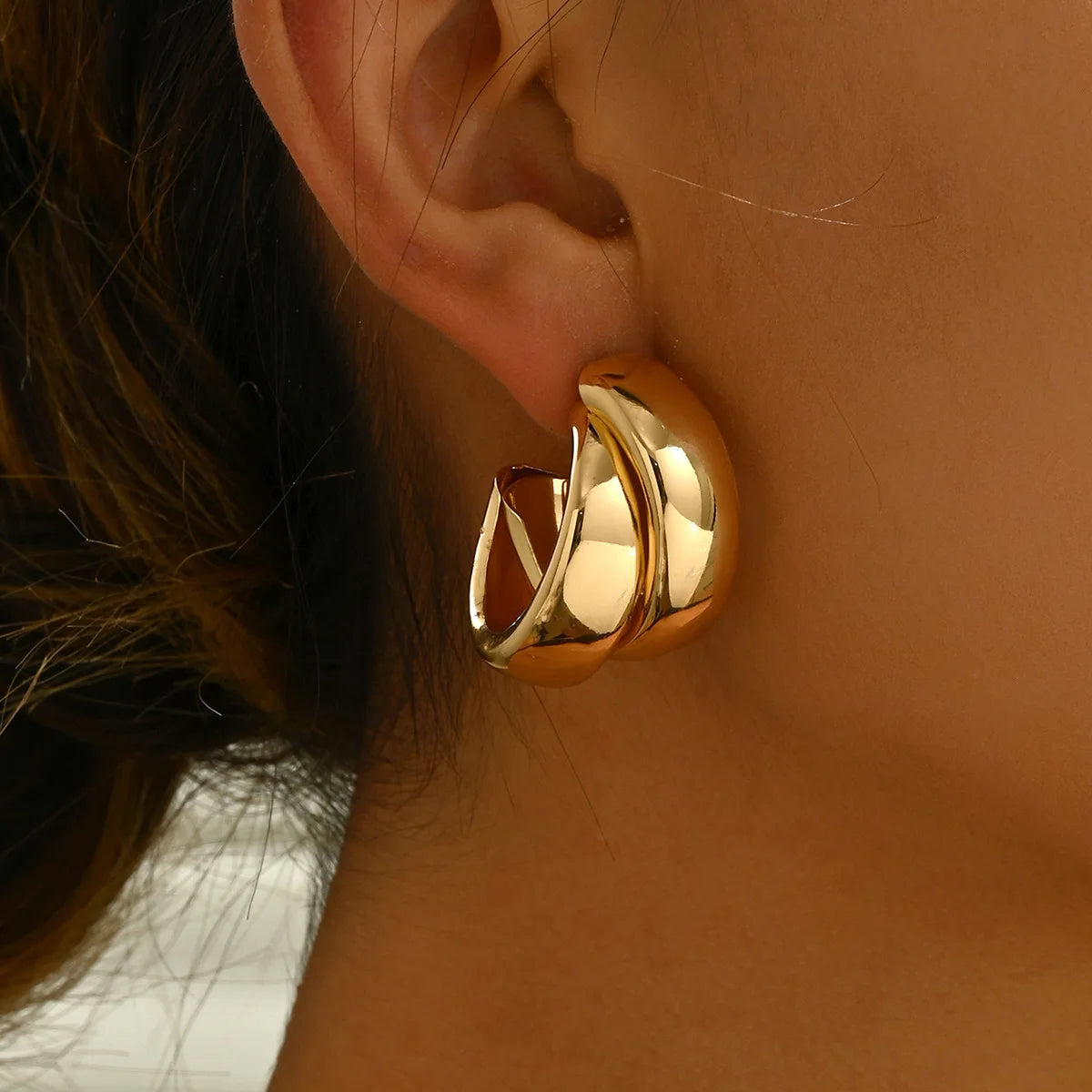 Stainless Steel Chunky Creolen – Goldene Doppelringe