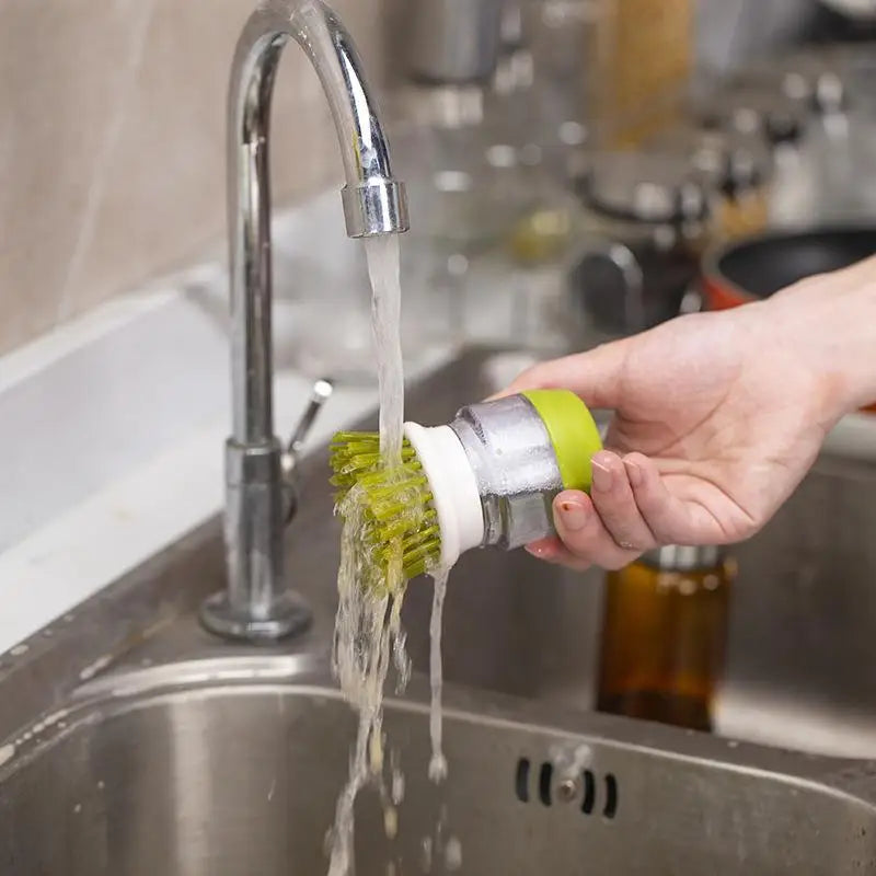 Küchen-Geschirrspülbürste mit Flüssigkeitsdispenser – Drücken & automatische Pfannenreinigungsbürste