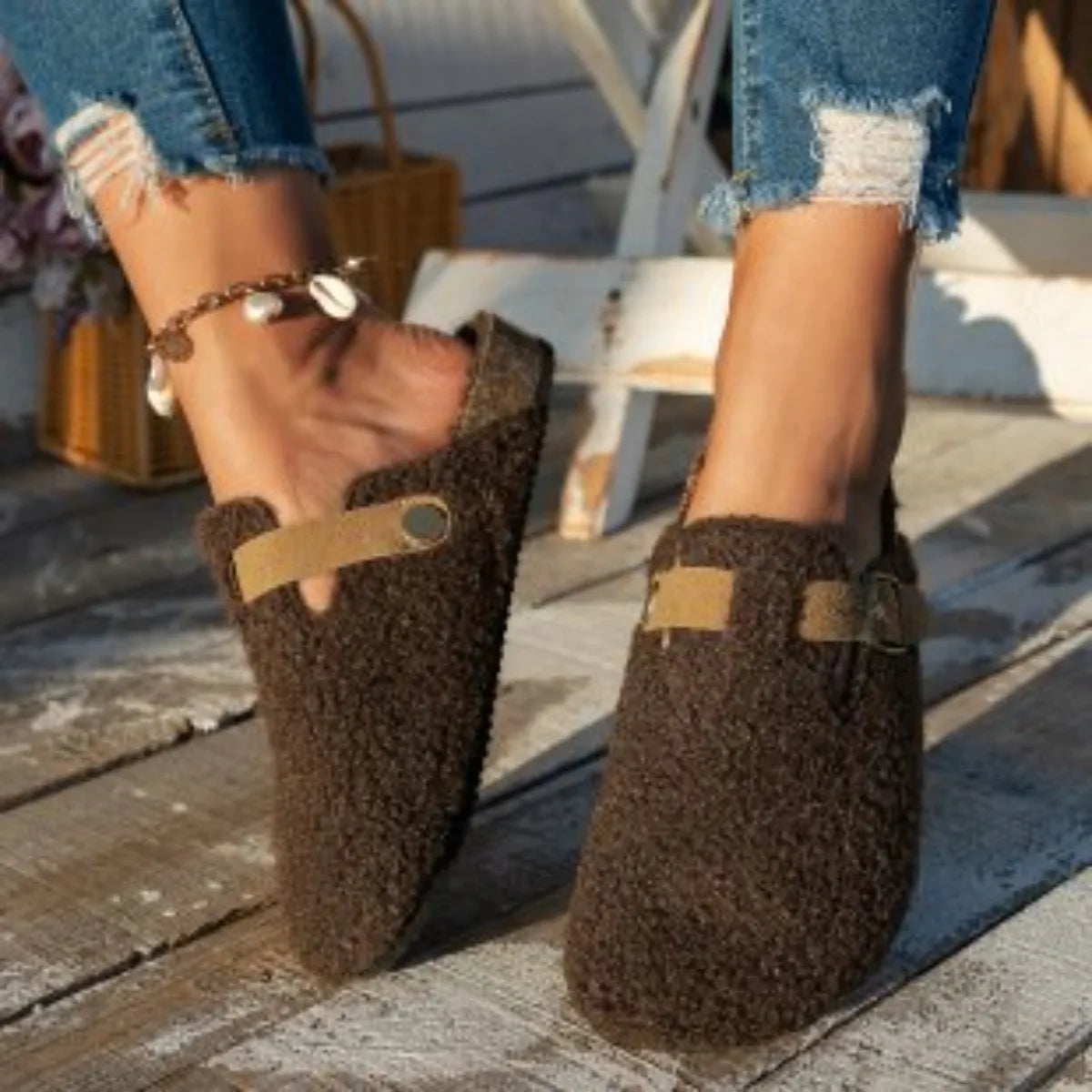 Women’s Fur Mules - Warm Winter Buckle Platform Slippers