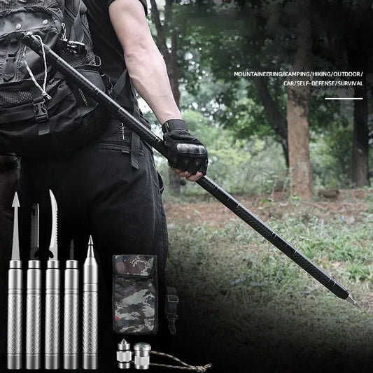 Multifunktionaler Outdoor-Bergsteigerstock mit Selbstverteidigung und Camping-Tools