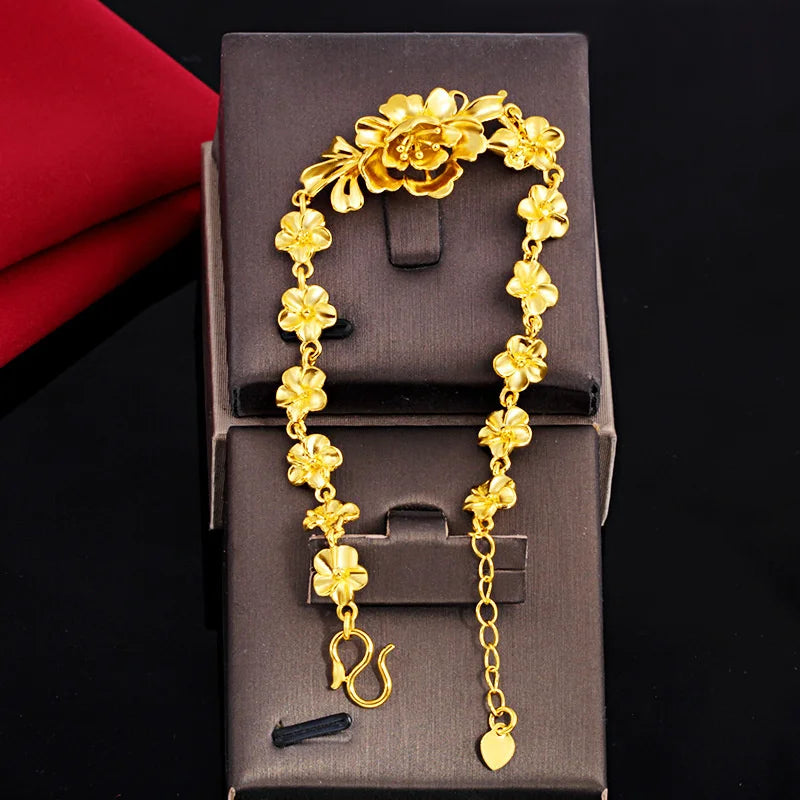 Koreanisch inspirierte 18K Goldplattierte Blumenarmband, 24K Reines Gold Schmuck