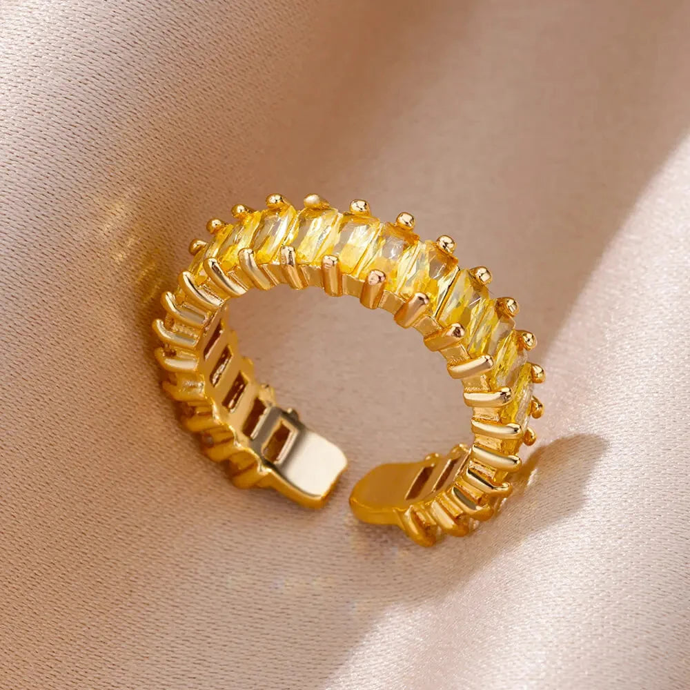 Damen Goldener Offener Ring – Bunter Zirkonia, Vintage Boho Schmuck