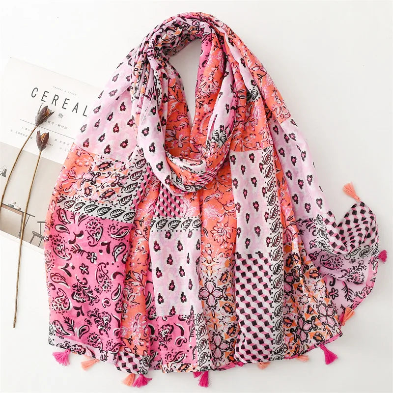 Aztec Paisley Schal mit Fransen – 180x90 cm