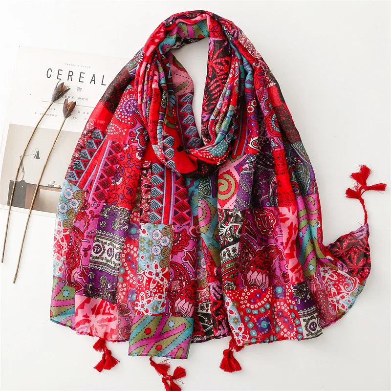 Aztec Paisley Schal mit Fransen – 180x90 cm