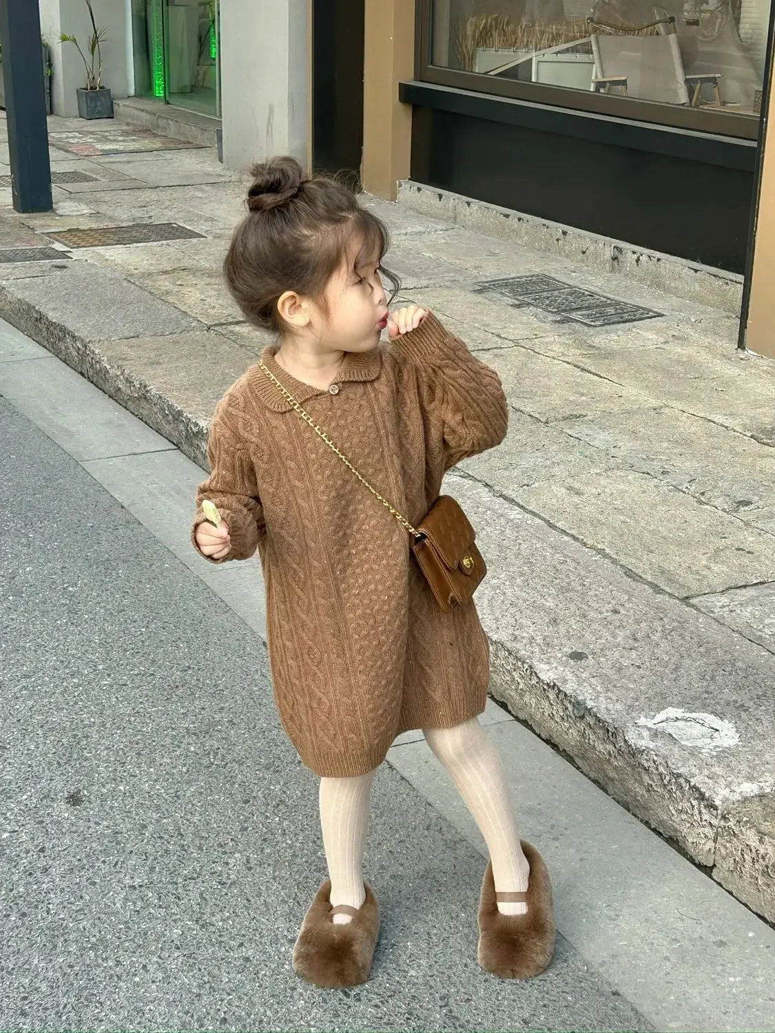 Neue Frühling Winter Baby Mädchen Pink Baumwoll Strickkleid, Warme Casual Kinderbekleidung