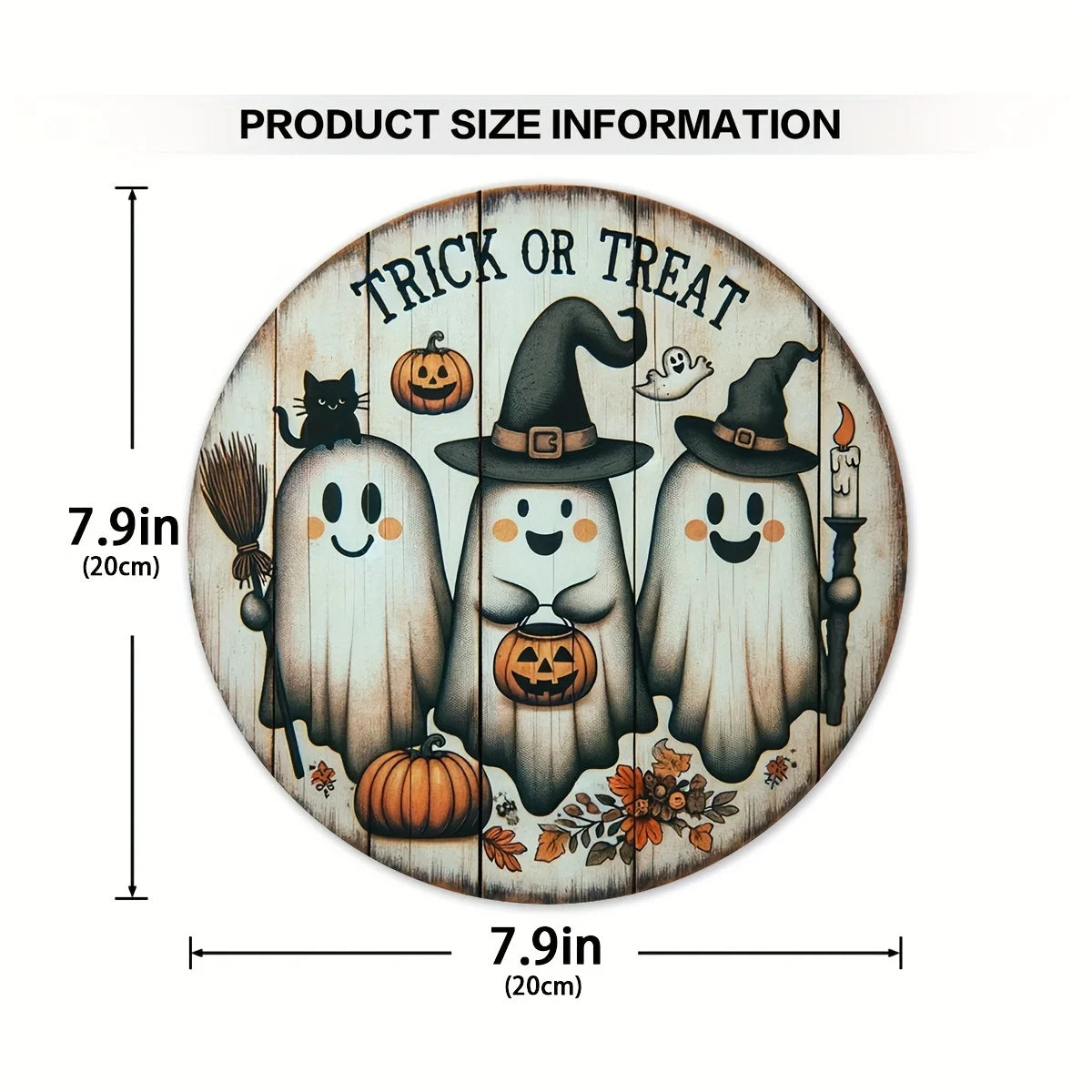 Halloween Türschild aus Holz – Kürbis, schwarze Katze und Fledermäuse Deko
