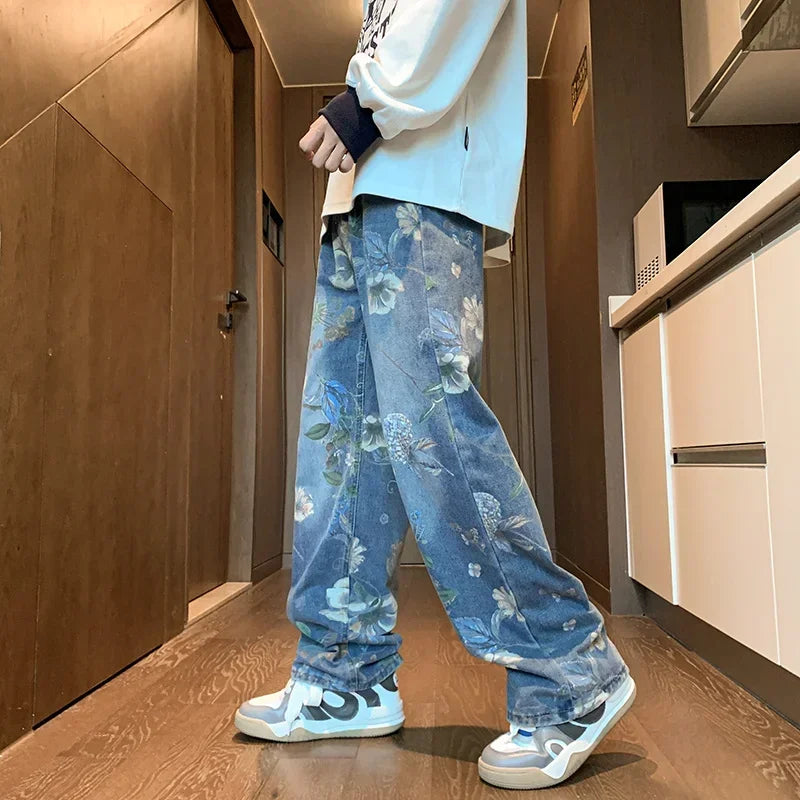 Herren Blumen Jeans Herbst 2025 Y2K Vintage Baggy