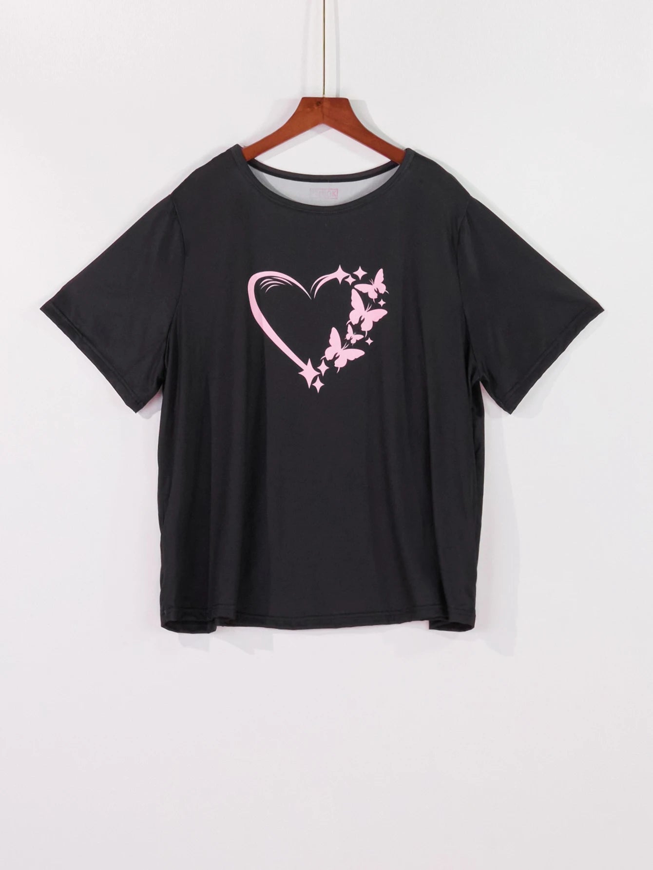 Plus-Size Pyjama Set: Kurzarm Schmetterlingsshirt & Hose für Zuhause
