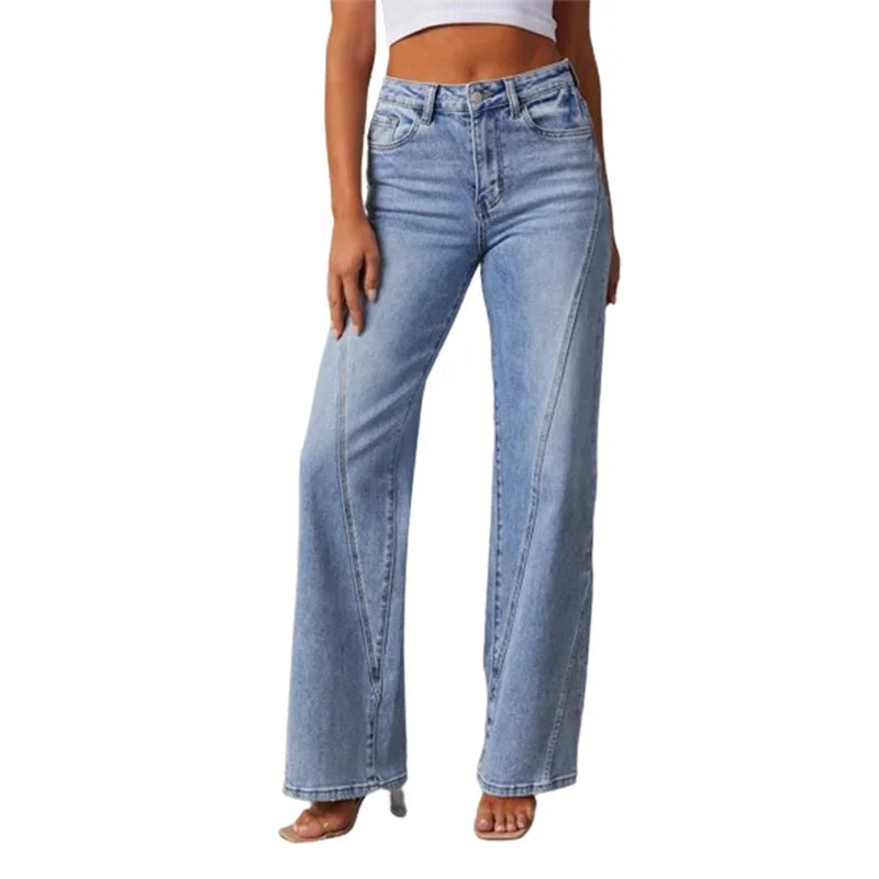 2024 Patchwork Wide-Leg Jeans - Mid-Waist Flared Denim Pants