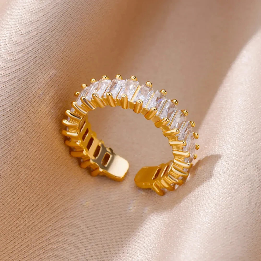 Damen Goldener Offener Ring – Bunter Zirkonia, Vintage Boho Schmuck