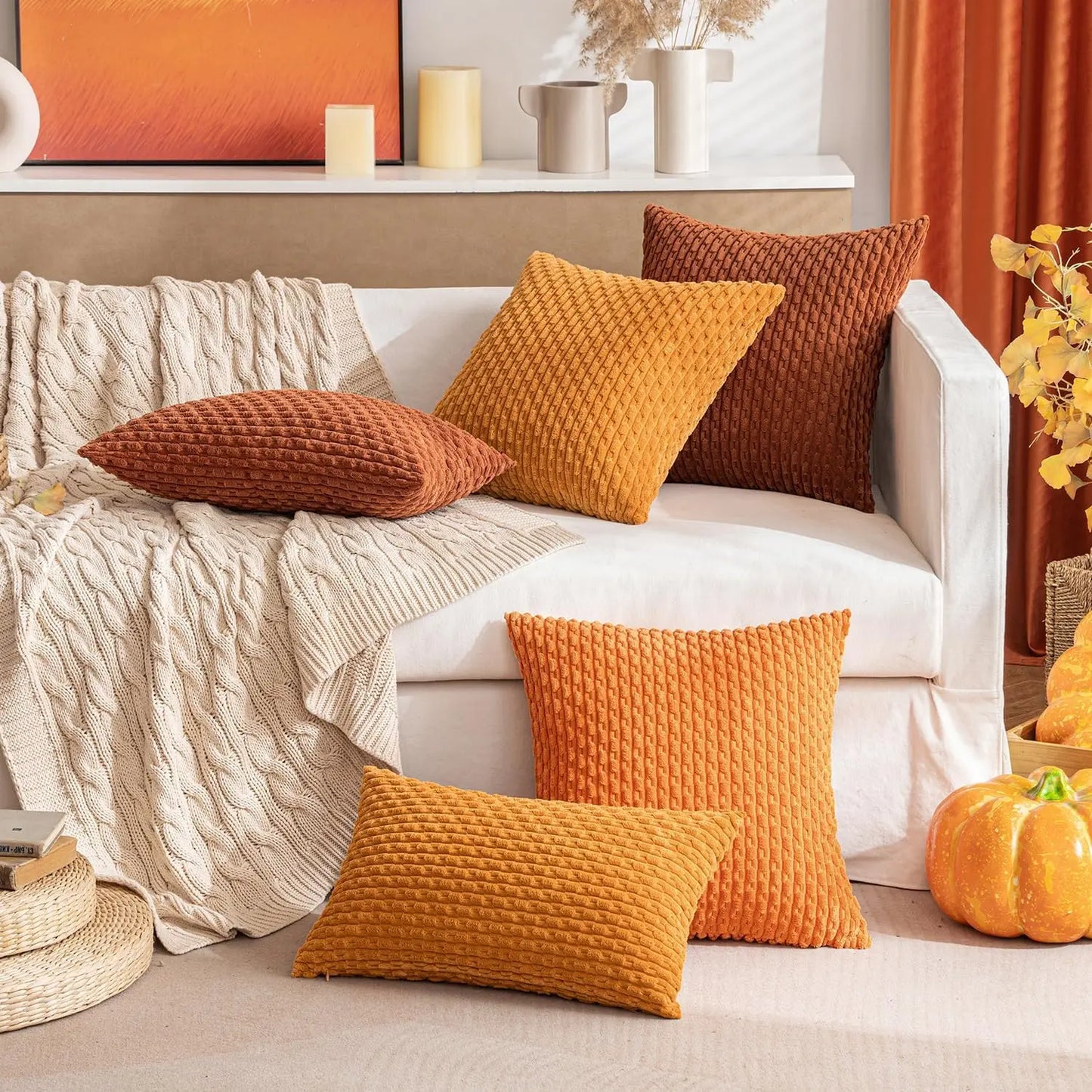 Boho Kord-Kissenbezüge – Herbst Farmhouse Dekor für Sofa & Bett
