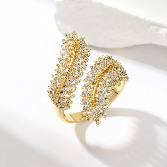 Eleganter Weizen-Ahornblatt Ring – Damen Modeaccessoire