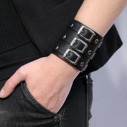 Vintage-Lederarmband, Gothic-Punk-Manschette mit versteckter Schnalle, verstellbarer Herrenschmuck