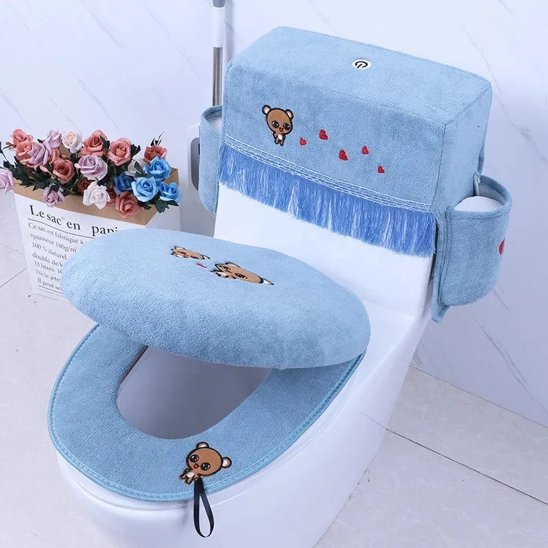 Flanell Toilettensitzbezug Set 3-teilig Waschbar Warm