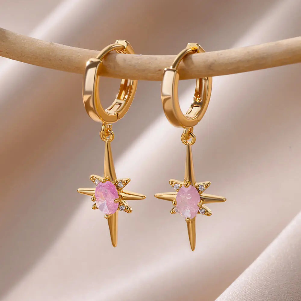 Achtzackige Sternohrringe aus Edelstahl – Schmuck für Damen