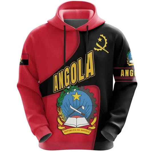 3D Angola Karte Flagge Hoodie mit Wappen – Herren Pullover