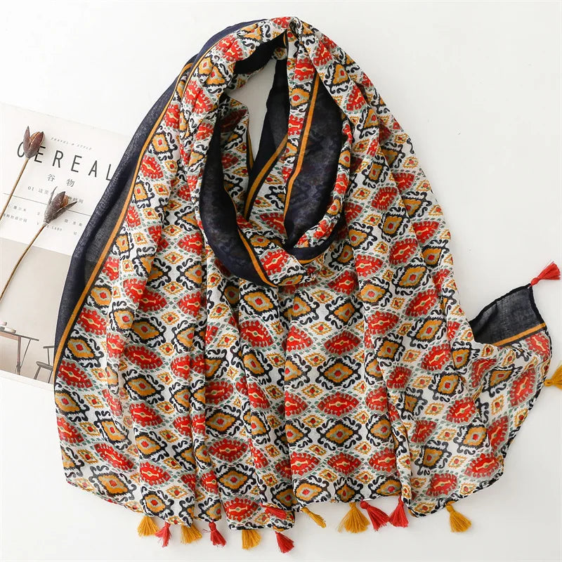 Aztec Paisley Schal mit Fransen – 180x90 cm