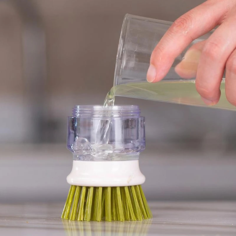 Küchen-Geschirrspülbürste mit Flüssigkeitsdispenser – Drücken & automatische Pfannenreinigungsbürste