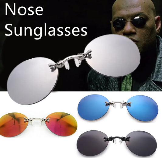 1 Stück Clip-On Nasenbrille – Runde randlose Matrix Morpheus Mini Vintage Sonnenbrille für Herren, UV400 Schutzbrille
