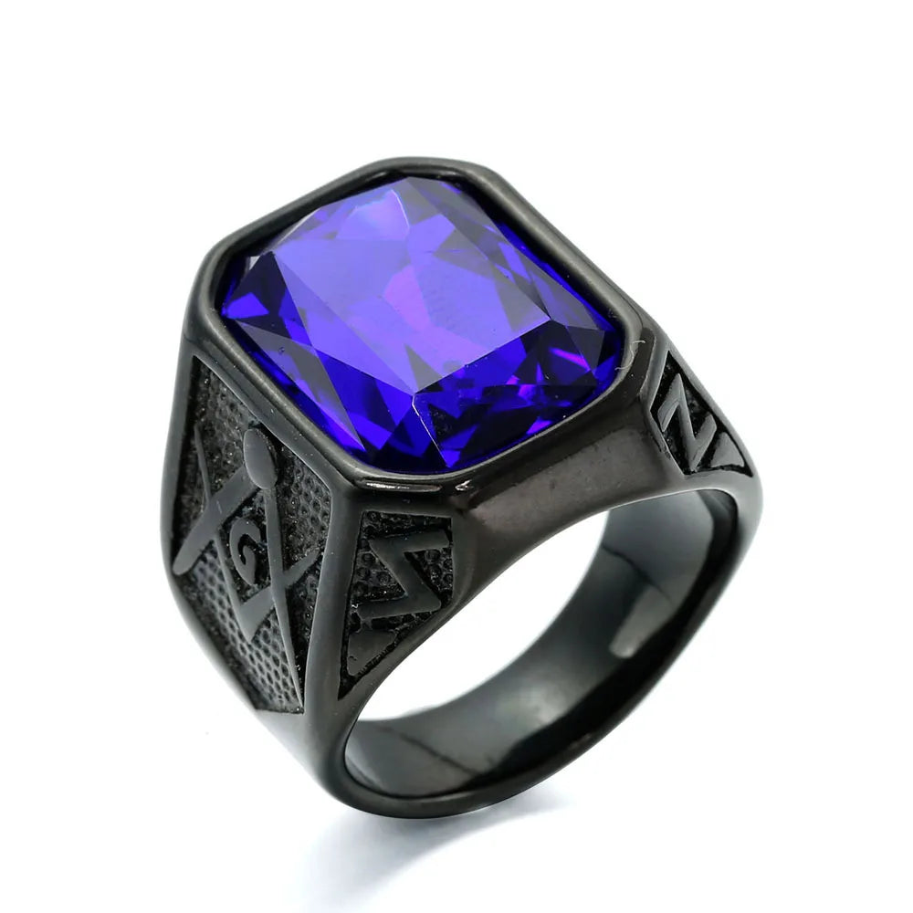 HNSP 316L Edelstahl Freimaurer-Ring, rotes Kristallstein-Design, Herrenschmuck
