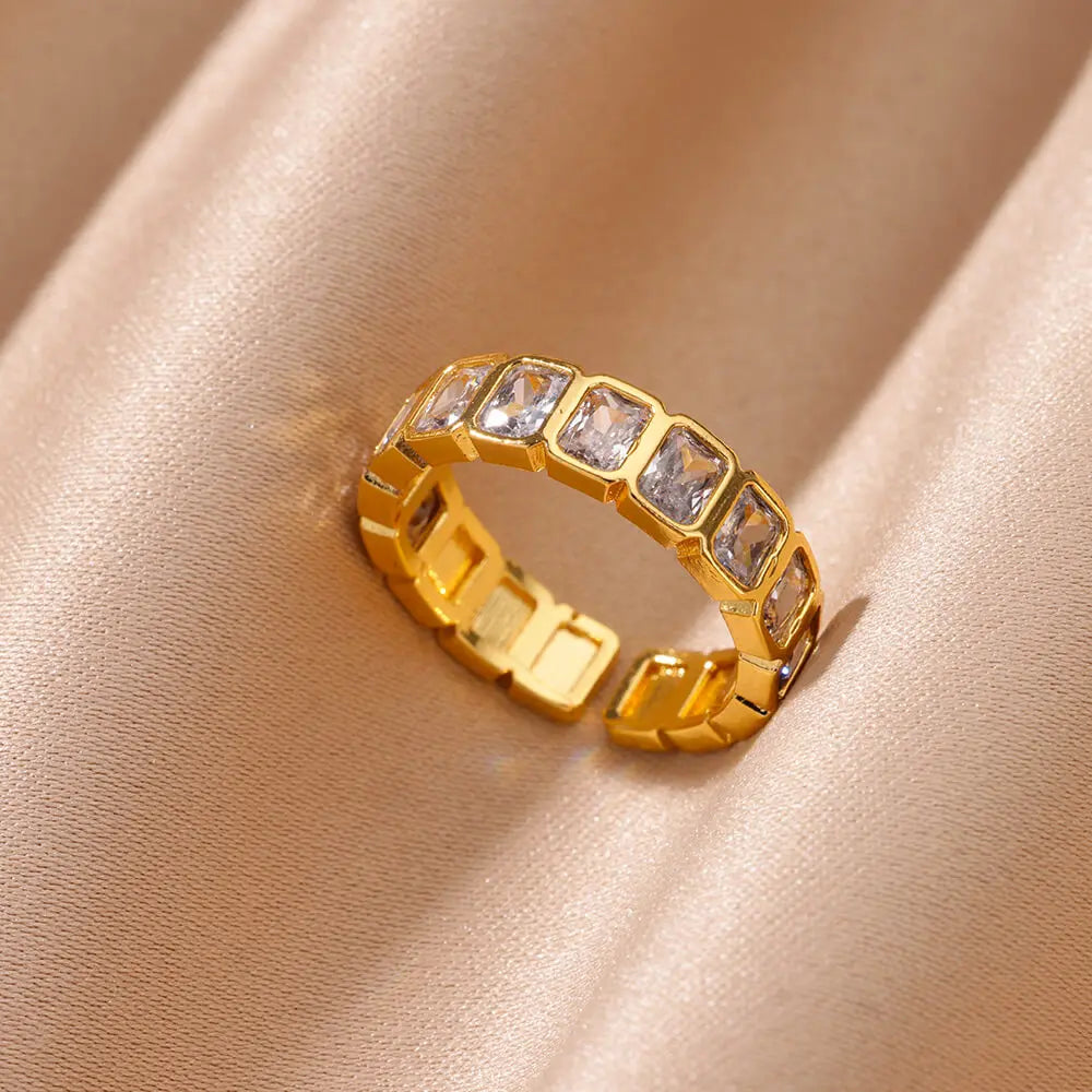 Damen Goldener Offener Ring – Bunter Zirkonia, Vintage Boho Schmuck