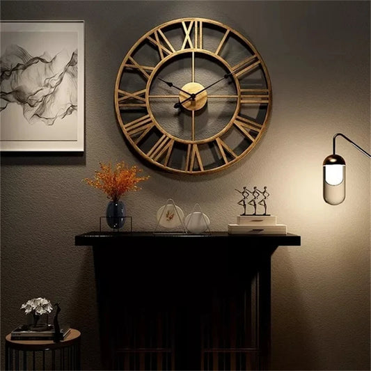 Moderner 3D-Großwanduhr – Leiser Retro-Metall-Dekor mit römischen Ziffern