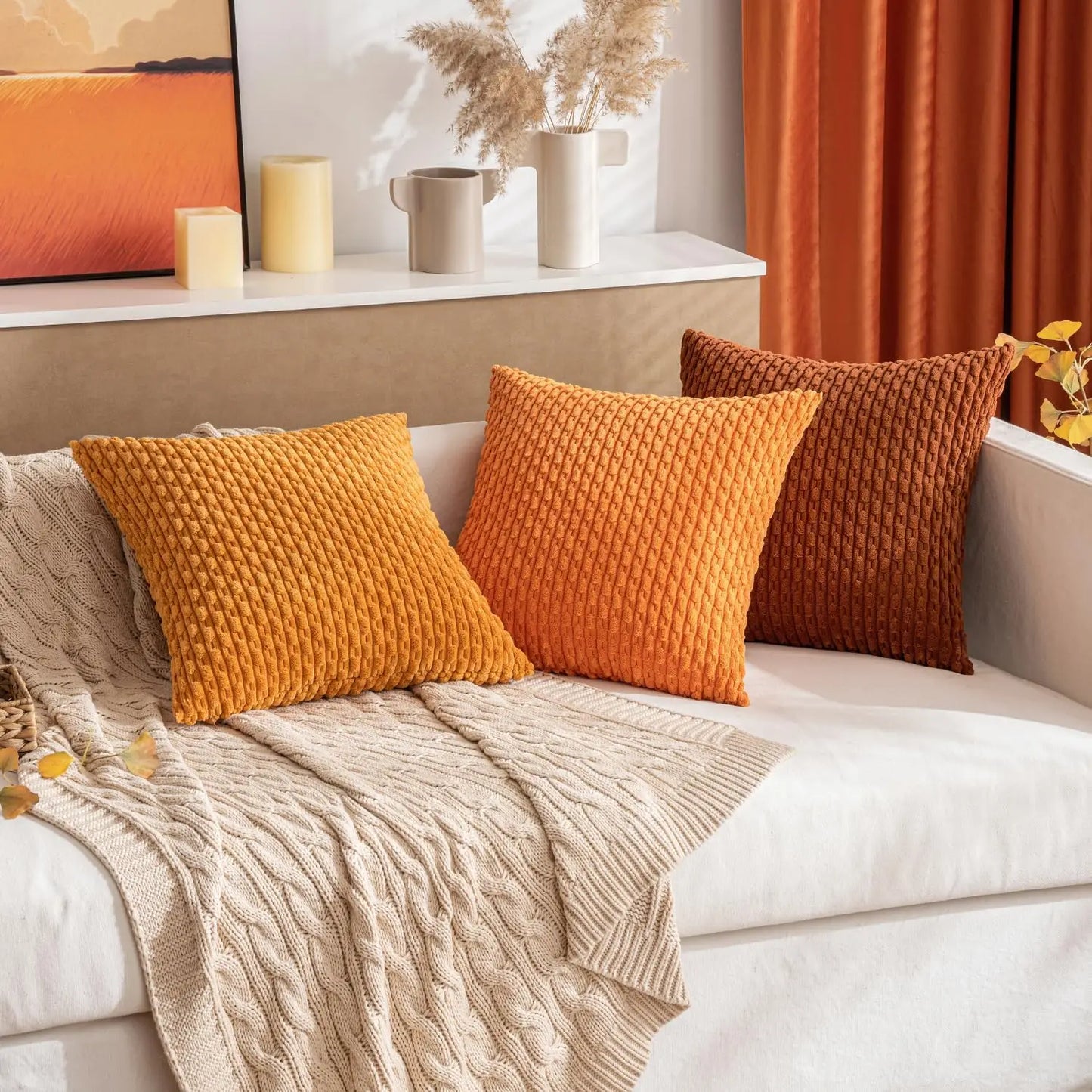 Boho Kord-Kissenbezüge – Herbst Farmhouse Dekor für Sofa & Bett