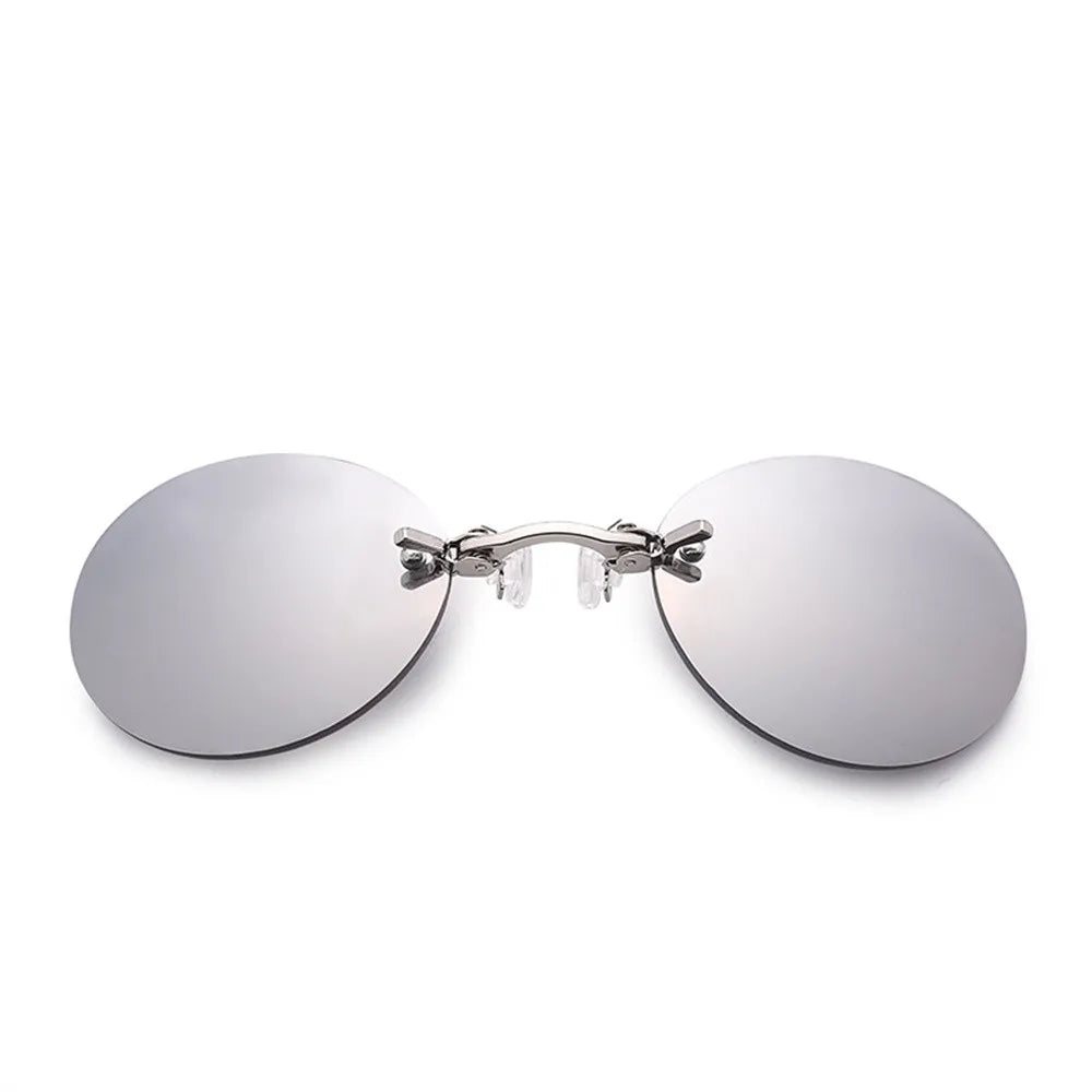 1 Stück Clip-On Nasenbrille – Runde randlose Matrix Morpheus Mini Vintage Sonnenbrille für Herren, UV400 Schutzbrille